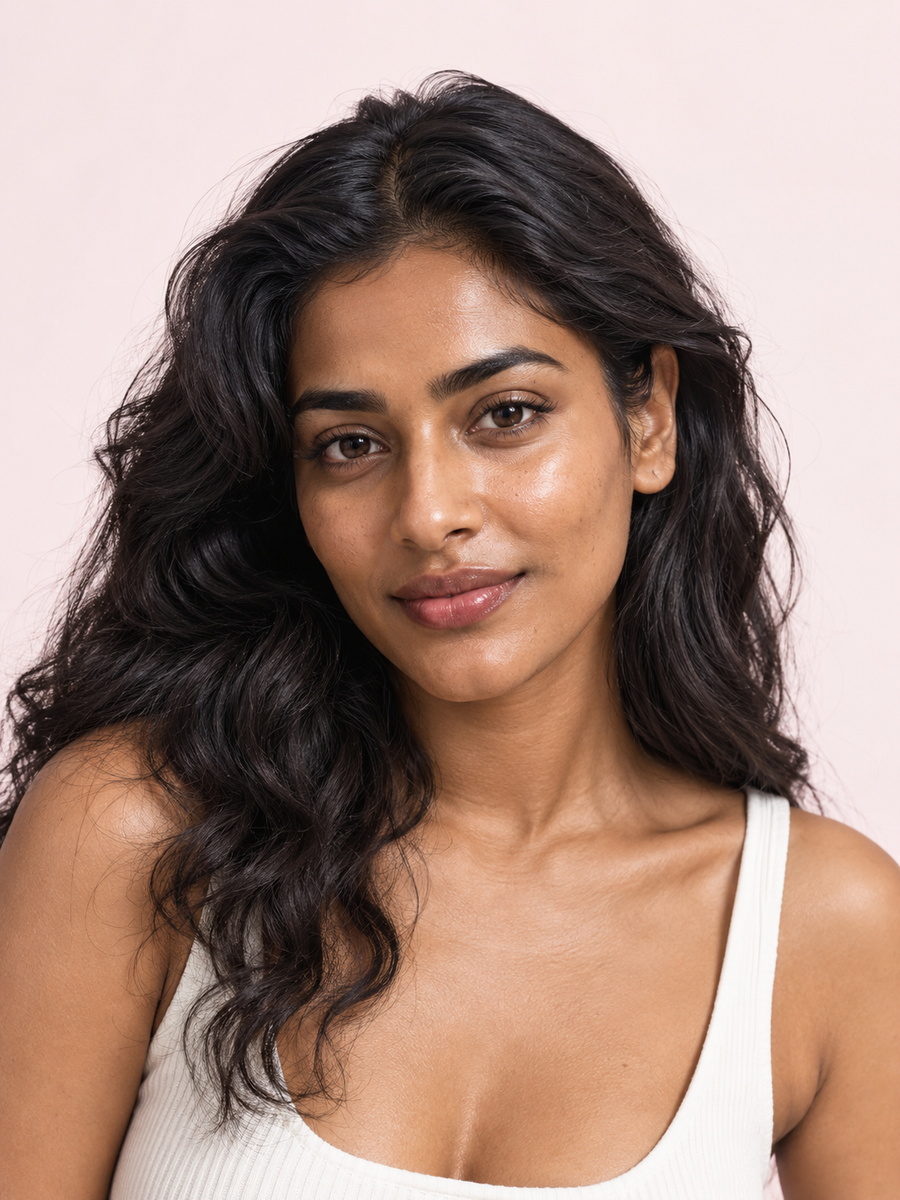AI-generated skin-tone editorial; not a product shade swatch