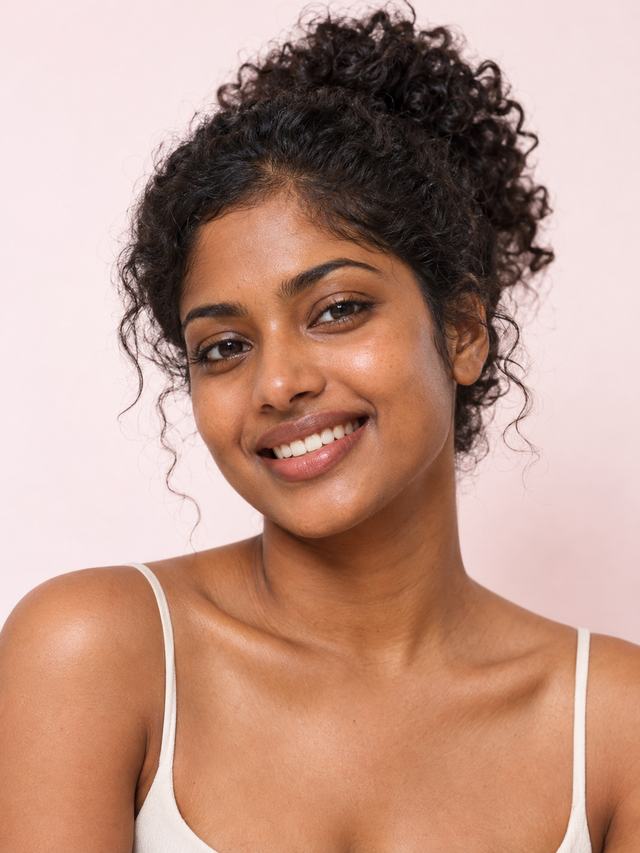 AI-generated skin-tone editorial; not a product shade swatch