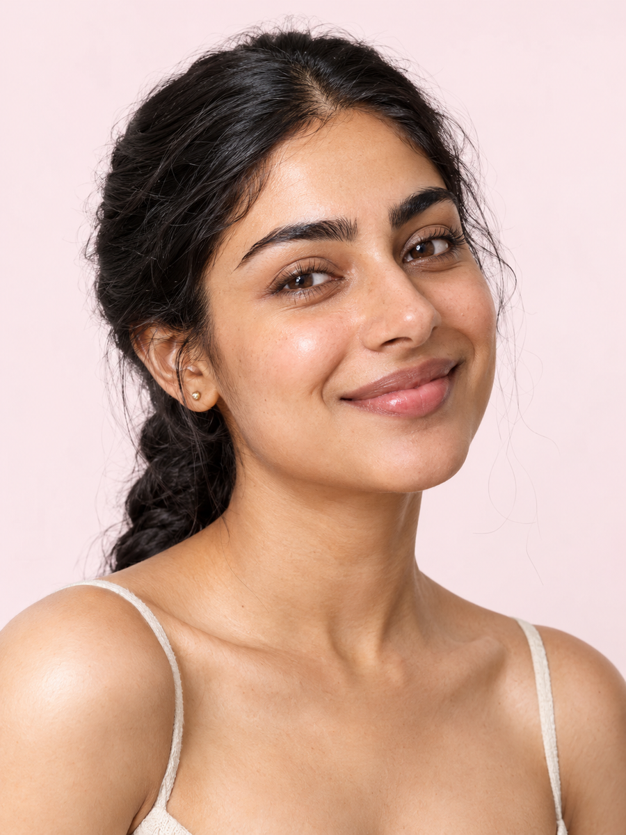 AI-generated skin-tone editorial; not a product shade swatch